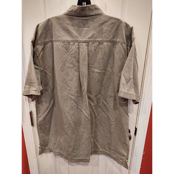 Vintage World Island Mens Shirt L Outdoors Short Sleeve Ripstock Olive Green 90s - Picture 2 of 6